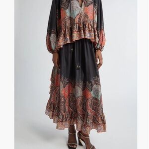 Zimmermann Rhiannon Paisley Print Ruffle Silk Maxi Skirt